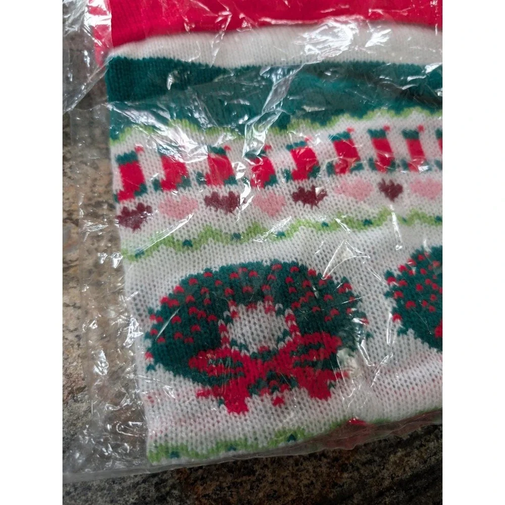 New Vintage House Of Lloyd Jumbo Knit Christmas Stocking  Wreath Heart Rare Larg